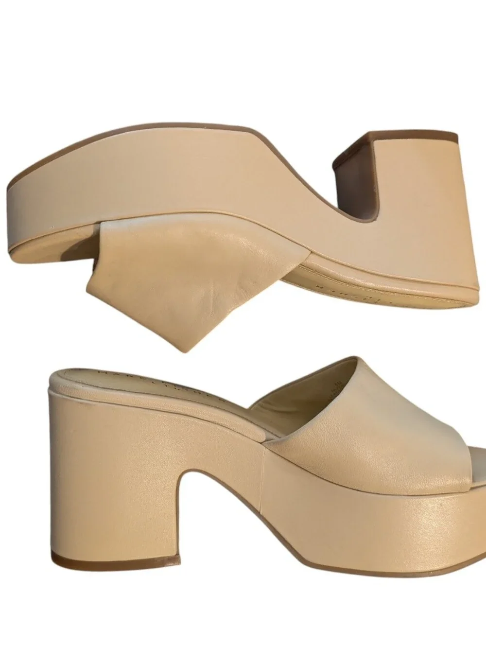 MARC FISHER LTD Forina Leather Platform Slide Sandal In Light Natural